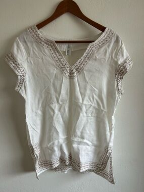 Sigrid Olsen White Tunic with Tan Embroidered Trim